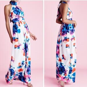Eliza J Floral Print Halter Maxi Summer Dress Size 4